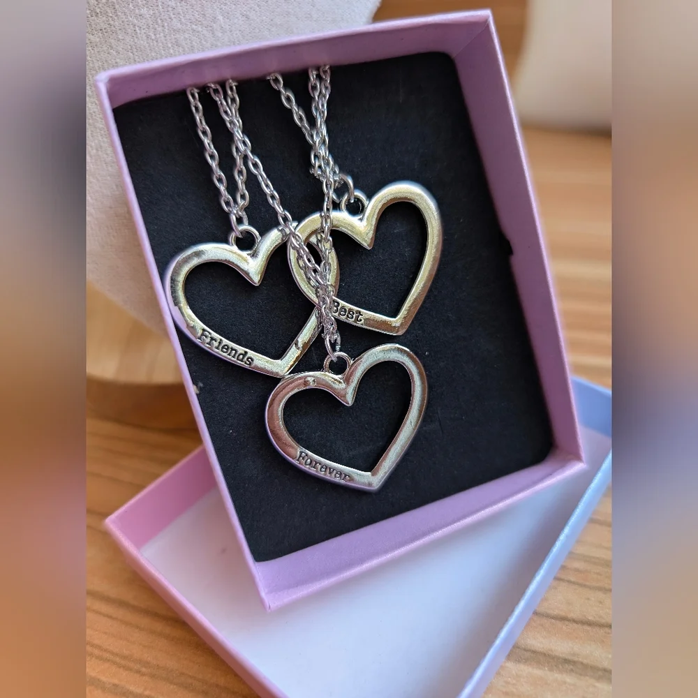 NEW ❤️ BEST FRIENDS FOREVER 3pk BFF necklace set silver stainless steel Kid's